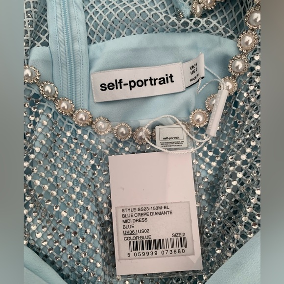 Self-Portrait blue Crepe Diamante Midi Dress NWT - Picture 10 of 11